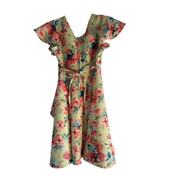 Speechless Kids Girls Dress Green Multicolored Floral Cap Sleeves Size 8 - Picture 2 of 6